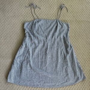 Old Navy Fit & Flare Tie-Strap Linen-Blend Dress Blue Stripe 3X NWT Casual